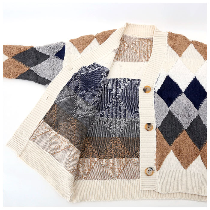 カーディガン レディース 秋冬 通販 ニット ゆったり 編み 大きめ ざっくり 秋 冬 学生 高校生 大学生 アーガイル柄 もこもこ アウター 秋服 カーデ 冬服 おしゃれ かわいい トップス 服 ネイビー Backyard Family Jre Pointが 貯まる 使える Jre Mall