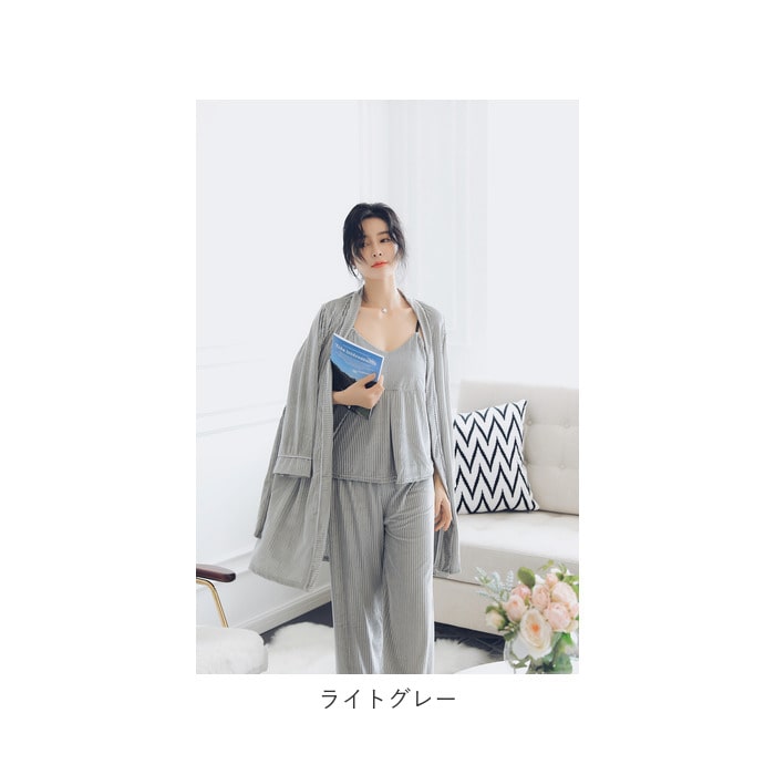 ルームウェア 上下セット 通販 冬 ガウン 春 秋 長袖 ロングガウン カーディガン レディース 大きいサイズ セクシー ロングガウン 3点セット かわいい 秋冬 上下セット パジャマ 部屋着 キャミソール カップ付き 大人可愛い Mサイズ Lサイズ Xlサイズ Mサイズ グリーン