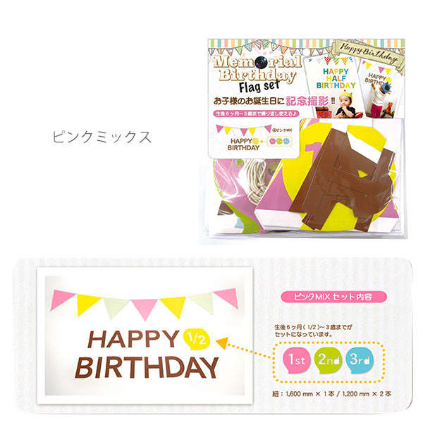 バースデーガーランド 通販 バースデーバナー メモリアルバースデーペーパーフラッグセット 生後6ヶ月 3歳まで 誕生日 飾り 飾りつけ 飾り付け 誕生会 パーティ 生後半年 ハーフバースデー 年齢アイコン ペーパーフラッグ ガーランド Half 1st 2nd 3rd Happy Birthday