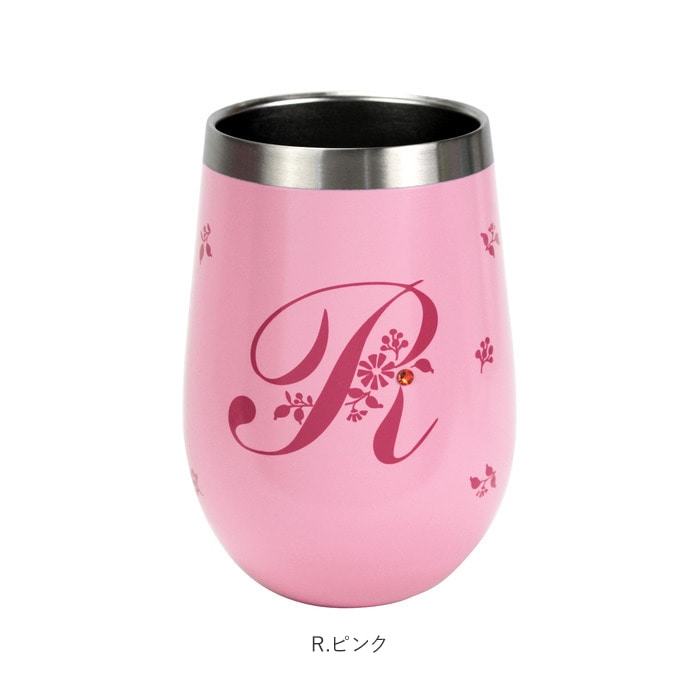 タンブラー 保温 保冷 通販 おしゃれ プレゼント ステンレス かわいい イニシャル アルファベット ラウンド スワロフスキー付き サーモタンブラー ラウンドタンブラー ギフト 贈り物 化粧箱入り 誕生日 記念日 母の日 父の日 お祝い A ピンク Backyard Family Jre