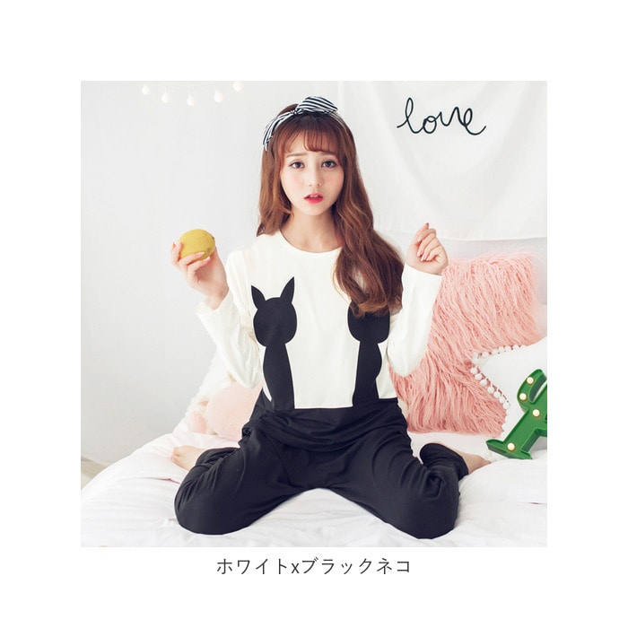 ルームウェア 可愛い 長袖 通販 レディース セット 上下セット かわいい パジャマ 春夏 秋冬 女性用 ゆったり おしゃれ M L Xl 2xl アニマル ネコ 猫 ルームウエア 部屋着 ナイトウェア 2xlサイズ グレーxネコガラ Backyard Family Jre Mall