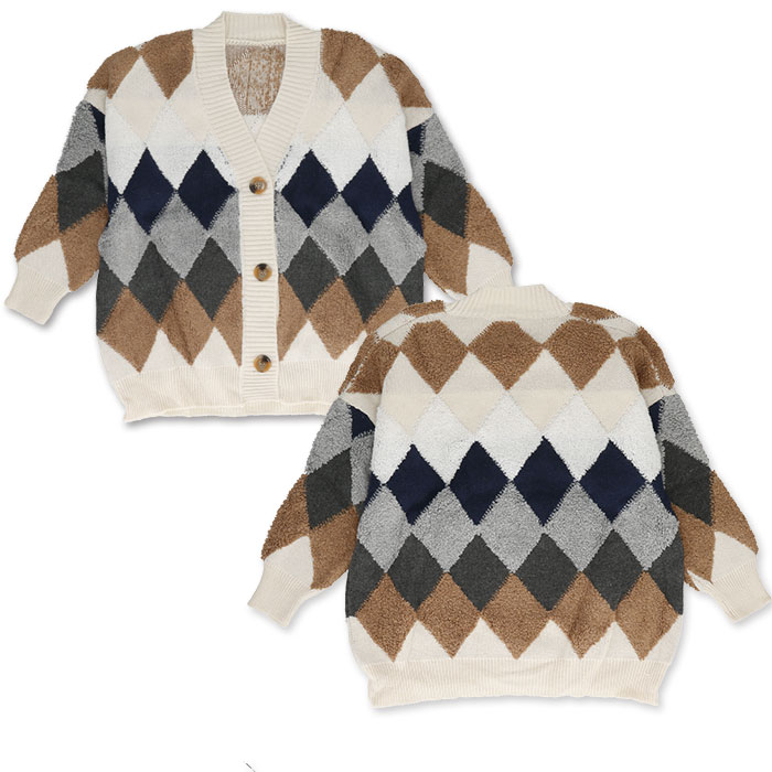 カーディガン レディース 秋冬 通販 ニット ゆったり 編み 大きめ ざっくり 秋 冬 学生 高校生 大学生 アーガイル柄 もこもこ アウター 秋服 カーデ 冬服 おしゃれ かわいい トップス 服 ネイビー Backyard Family Jre Pointが 貯まる 使える Jre Mall