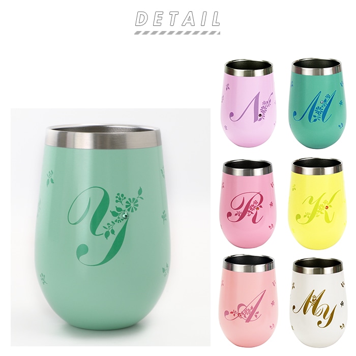タンブラー 保温 保冷 通販 おしゃれ プレゼント ステンレス かわいい イニシャル アルファベット ラウンド スワロフスキー付き サーモタンブラー ラウンドタンブラー ギフト 贈り物 化粧箱入り 誕生日 記念日 母の日 父の日 お祝い A ピンク Backyard Family Jre