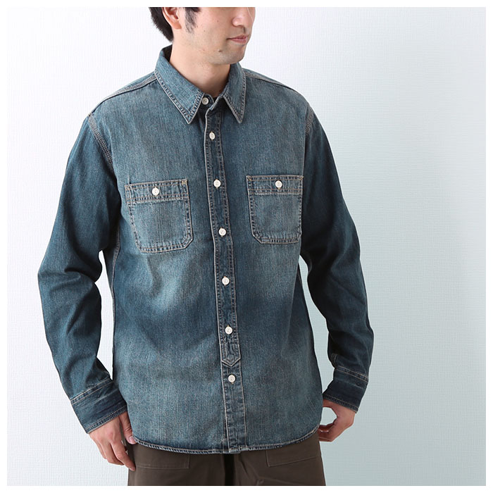 ヒューストン デニムシャツ 通販 Houston シャツ デニム メンズ アメカジ ブランド Houston Usa Cotton Denim Work Shirt シンプル ワークシャツ コットン 厚手 長袖 カジュアルシャツ トップス Lサイズ インディゴ Backyard Family Jre Pointが 貯まる