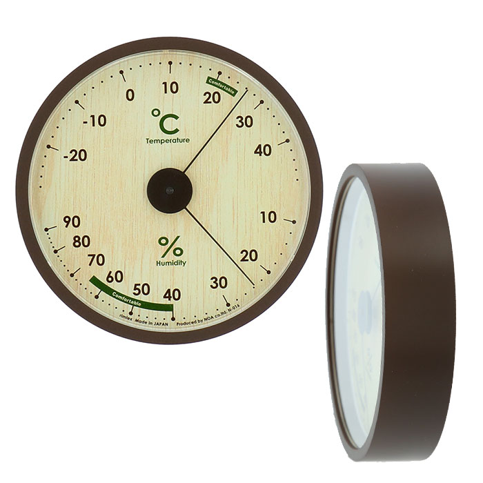 温度計 湿度計 おしゃれ 通販 壁掛け 卓上 温湿度計 アナログ 温度湿度計 電池不要 木目調 掛け 置き 両用 置掛両用 北欧風 シンプル ナチュラル 薄型 スリム 日本製 新生活 ギフト プレゼント Rimlex リムレックス アシュリー N 016 N016n ナチュラル Backyard Family