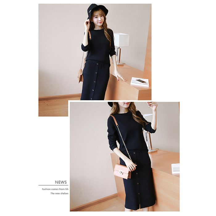 セットアップ レディース ニット 通販 秋冬 カジュアル スカート きれいめ セーター 長袖 クルーネック ロングスカート タイト ミモレ丈 タイトスカート 通勤 大人 かわいい コットン スカートスーツ Xlサイズ ブラック Backyard Family Jre Mall