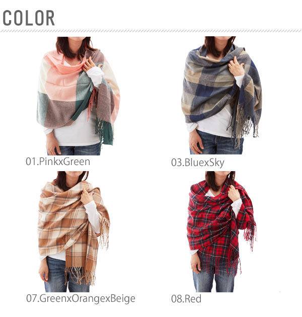 ストール 180cm 60cm マフラー 大判 春 秋 冬 防寒 ひざ掛け レディース 通販 軽量 おしゃれ かわいい カラフル チェック タータンチェック ブロックチェック カジュアル アクリル 180 60 Cm フリンジ スカーフ マフラー スカーフ Ek F03 St 003 Etz 65 17 Green