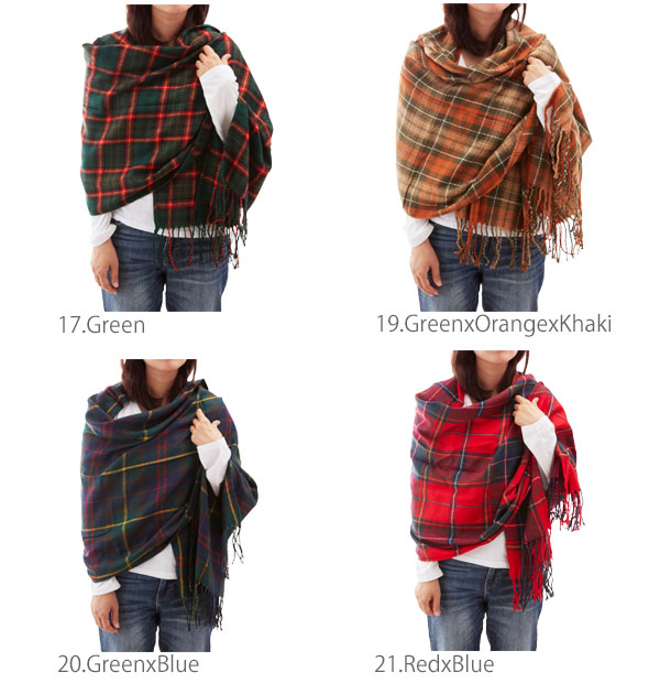 ストール 180cm 60cm マフラー 大判 春 秋 冬 防寒 ひざ掛け レディース 通販 軽量 おしゃれ かわいい カラフル チェック タータンチェック ブロックチェック カジュアル アクリル 180 60 Cm フリンジ スカーフ マフラー スカーフ Ek F03 St 003 Etz 65 17 Green