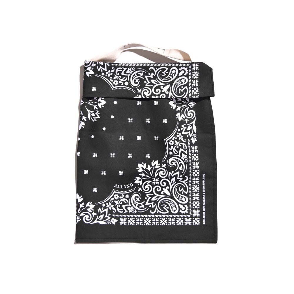 エコバッグ 折りたたみ コンパクト 通販 メンズ レディース 軽量 軽い おしゃれ バンダナ柄 Alland オルランド Bandana Bag バンダナ ハンカチ 綿100 コットン ペイズリー トートバッグ アウトドア 旅行 サブバッグ コンビニ キャンプ フェス ブランド Black Backyard
