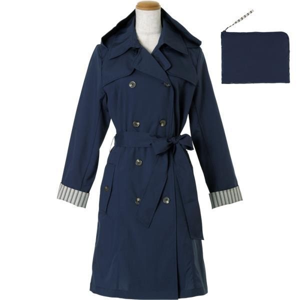 レインコート レディース おしゃれ 通販 トレンチコート ミドル丈 はっ水 撥水 大人 かわいい ベージュ ネイビー 紺 無地 上品 フード付き 雨合羽 カッパ フリーサイズ 梅雨 雨 台風 婦人用 通学 通勤 シンプル 無地 雨具 かっぱ レインウェア ネイビー Backyard Family