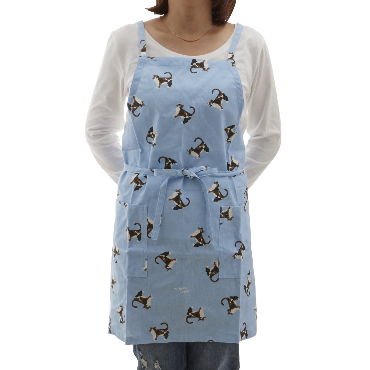 エプロン Friendshill フレンズヒル 通販 ショートエプロン 72cm丈 レディース カジュアル カフェ おしゃれ かわいい クロスエプロン 家事 料理 ポケット付き 綿 麻 キャラクター プリント ねこ ネコマンジュウ いぬ ブルトン しばたさん くろやなぎさん みやけさん