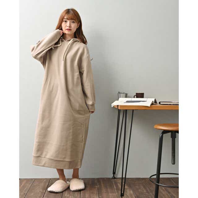 スウェットワンピース ロング 通販 ワンピース 長袖 カジュアル 裏起毛 あったか ロングワンピース 秋冬 ポケット 大きいサイズ マキシ丈 おしゃれ シンプル 無地 オーバーサイズ マタニティ 部屋着 レディース ナイトウェア L Ll モカ Backyard Family Jre Pointが