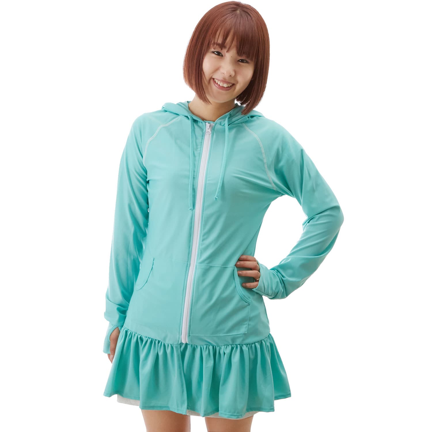ラッシュガード パーカー 長袖 レディース Uv 通販 ワンピース フード 指穴付き ジップアップ 水陸両用 フリル 紫外線対策 日焼け防止 Uvカット ロング Upf50 水着 Hw81 L Ll アイスグリーンｘホワイト Backyard Family Jre Pointが 貯まる 使える Jre Mall