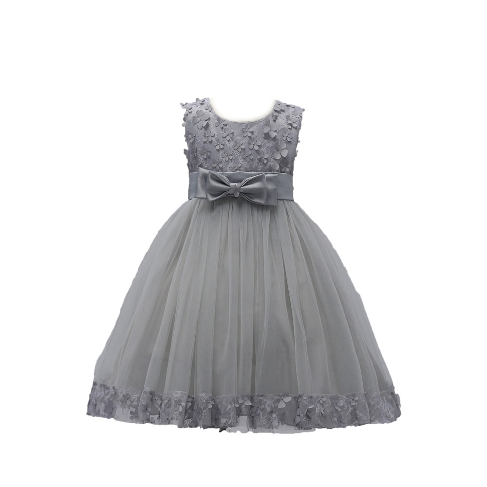 訳アリ ドレス 子供 女の子 通販 ピアノ 発表会 子供服 ワンピース フォーマル 結婚式 セレモニードレス おしゃれ かわいい 可愛い リングガール フラワーガール パーティドレス リボン フリル レース チュールスカート 誕生日 パーティ 110cm グレー Backyard Family