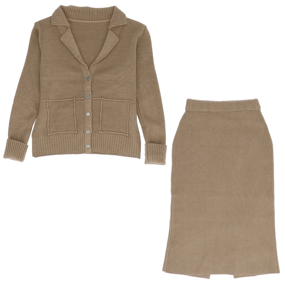 セットアップ レディース ニット 通販 秋冬 カジュアル スカート きれいめ カーディガン 長袖 Vネック ロングスカート スリット ミモレ丈 タイトスカート 通勤 大人 かわいい ウール スカートスーツ ブラウン Backyard Family Jre Pointが 貯まる 使える Jre Mall