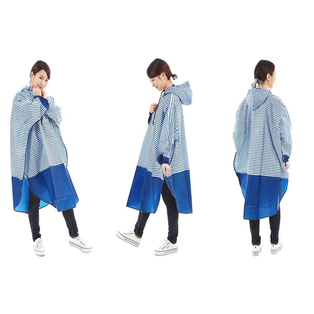 レインポンチョ レディース おしゃれ 通販 自転車 通勤 通学 レインコート ポンチョ ひさし フリーサイズ 合羽 カッパ ママ リュック 上から はっ水 撥水 入学祝い 入学準備 高校生 中学生 かわいい 雨具 雨合羽 アウトドア フェス ネイビーボーダー Backyard