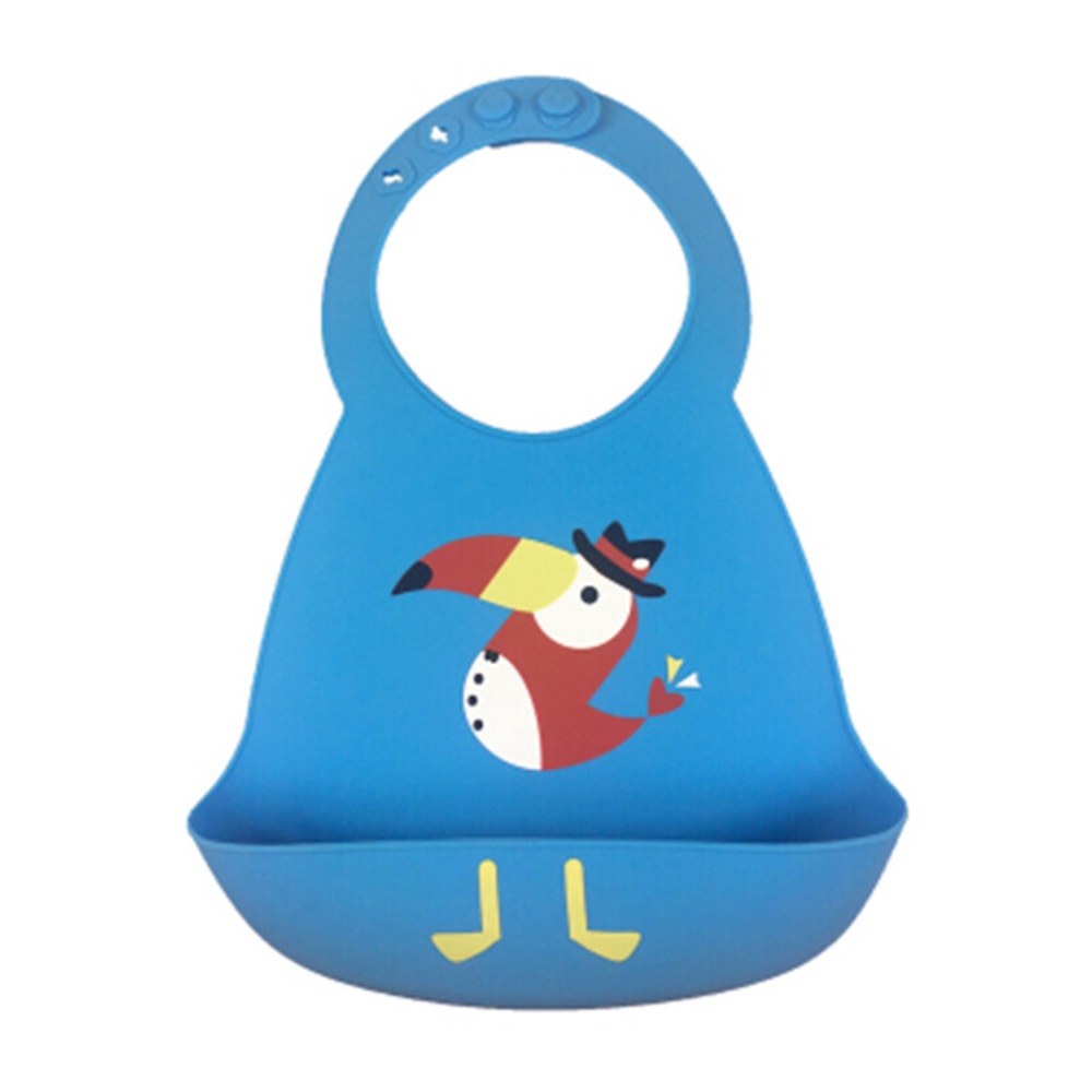 お食事エプロン シリコン 通販 おしゃれ お食事スタイ ベビー 赤ちゃん エプロン かわいい スタイ 防水 男の子 女の子 シリコーン 離乳食 よだれかけ 手づかみ食べ 食べこぼし 洗いやすい コンパクト 持ち運び 誕生祝い 出産祝い ギフト プレゼント ブルーxキツツキ