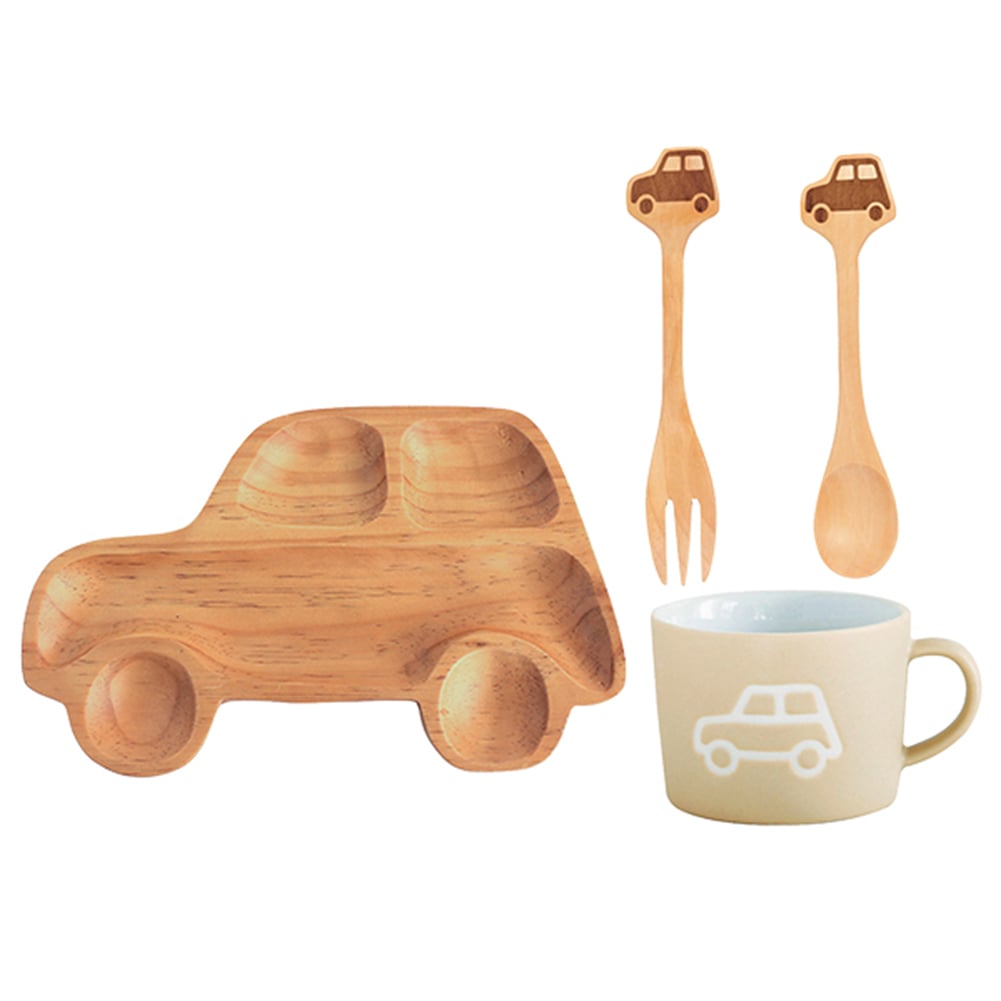 ベビー 食器セット 通販 木 おしゃれ 食器 セット かわいい キッズ 木製プレート お子様ランチプレート お子様プレート キッズプレート マグカップ 陶器 お子様ランチ皿 車 自動車 ウッドトレイ カトラリー 木製 ギフト プレゼント 出産祝い 誕生祝い お食い初め お祝い