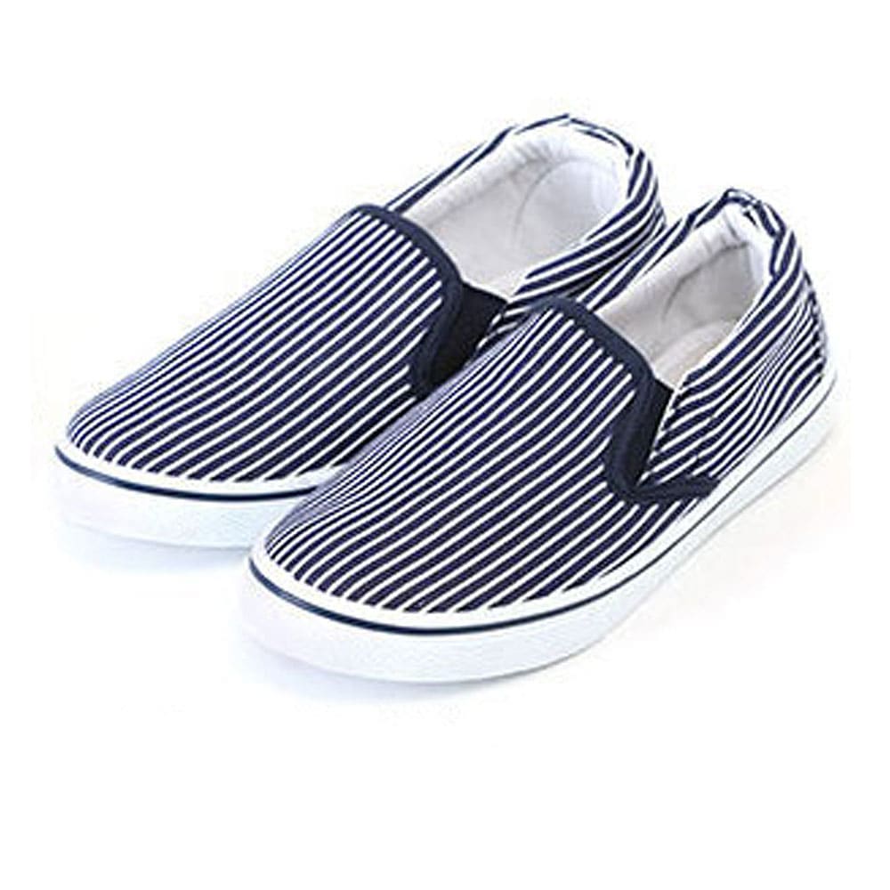 スリッポン レディース スリップオン 靴 定番 シューズ 紐なし スニーカー M 約23 24cm ストライプネイビー Backyard Family Jre Mall