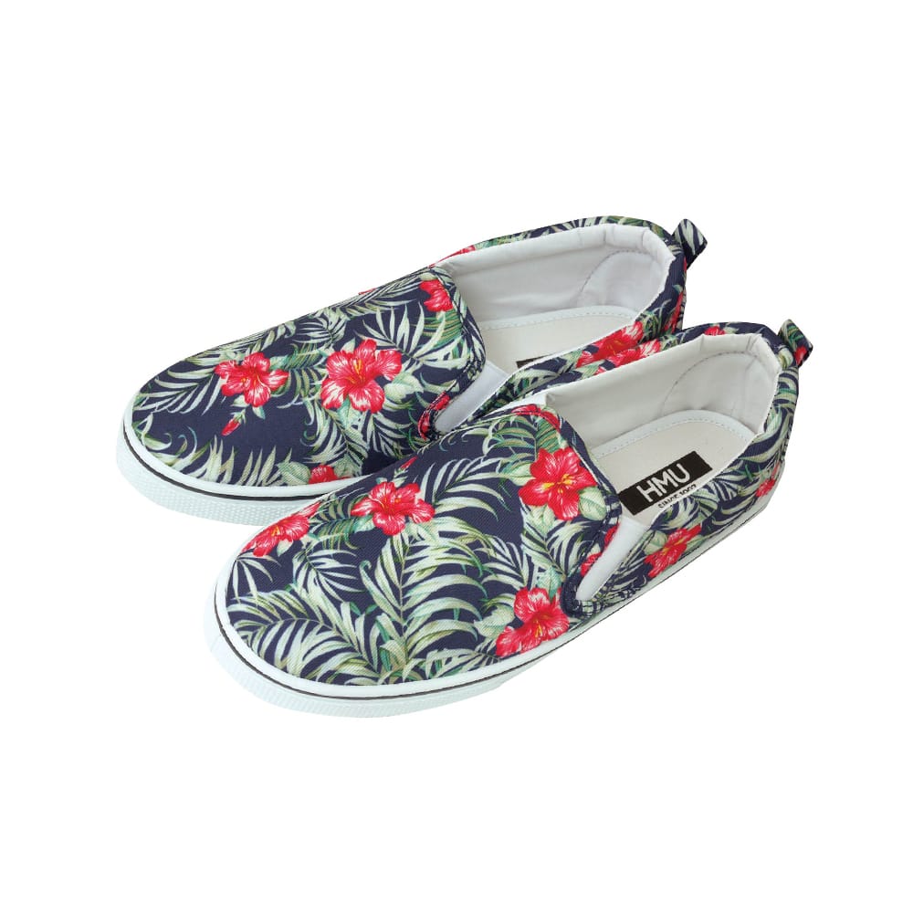 スリッポン レディース おしゃれ 通販 スニーカー 通学 通勤 靴 シューズ Slip On スリップオン 大人 かわいい 紐なし ヒモなし 履きやすい ローカット ぺたんこ ローヒール フラットシューズ キャンバス 布 ハワイアン 海 モンステラ トロピカル Lサイズ 約24 25cm M