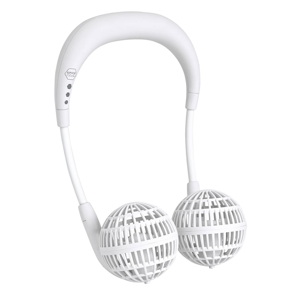 扇風機 首かけ 子供 ダブルファン キッズ ハンズフリー ポータブル扇風機 Spice Of Life スパイス 子ども ハンディ 通販 首掛け扇風機 電池式 乾電池 単4電池2本 通学 登校 勉強中 簡単操作 卓上 アウトドア スポーツ 部活 運動会 ギフト プレゼント ポータブル送風機