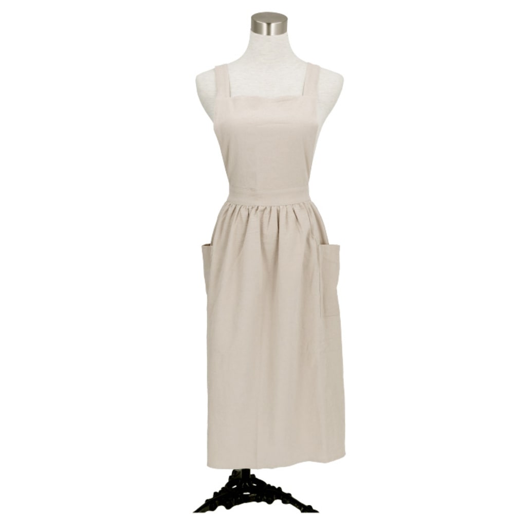 エプロン おしゃれ 通販 カフェ エプロンワンピース ひざ下 丈 長め ロングエプロン キッチン ギフト シンプル 前掛け 母の日 プレゼント 麻 リネン ナチュラル ガーデニング 親子 リンクコーデ 親子 リンクコーデ コットン ベージュ Backyard Family Jre Pointが