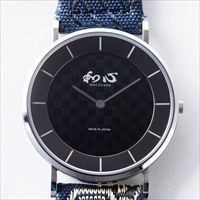 和心 畳縁バンド 薄型 日本製腕時計 市松模様 黒 〔全長約25cm・ベルト幅2cm〕 メンズ腕時計