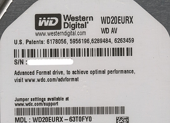 Western Digital製HDD WD20EURX 2TB SATA600型番