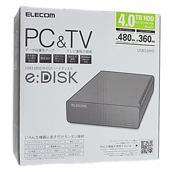 送料無料】ELECOM USB3.0対応外付けハードディスク 4TB ELD-CED040UBK