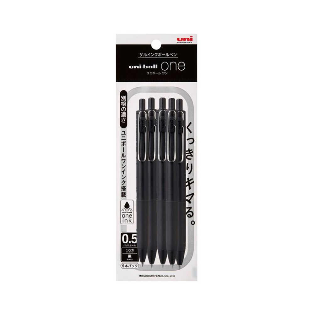 三菱鉛筆 ゲルボールペン ユニボールワン 0.5 黒 黒軸 5本パック