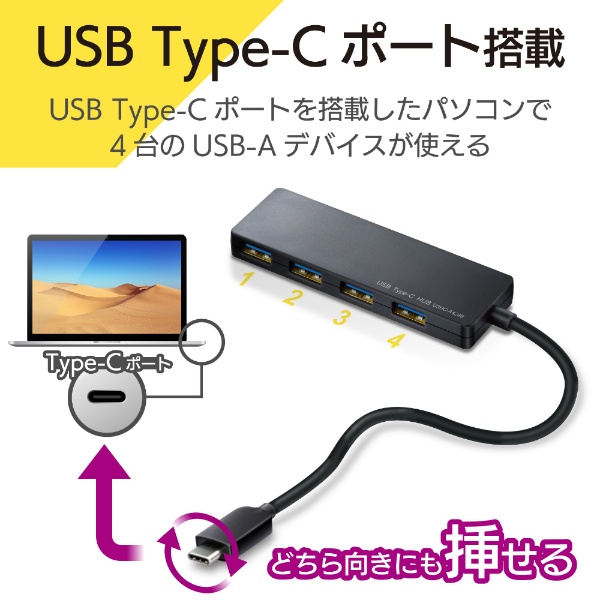 U3HC-A429BXBK USBハブ　15cmケーブル ブラック [バスパワー /4ポート /USB 3.1 Gen1対応]