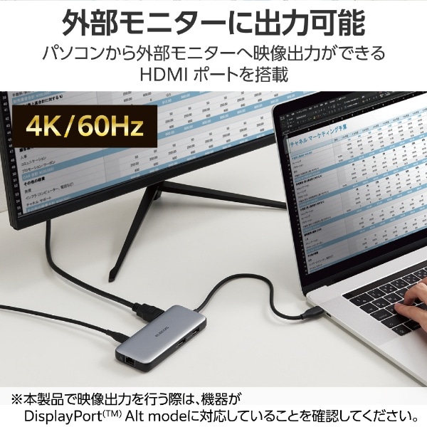 映像変換アダプタ [USB-C オス→メス HDMI /USB-Aｘ3＋USB-Cメス給電