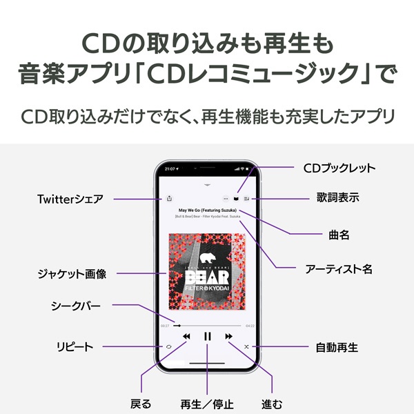 スマホ/タブレットPC用CDレコーダー「CDレコ5s」Wi-Fiモデル （Android 