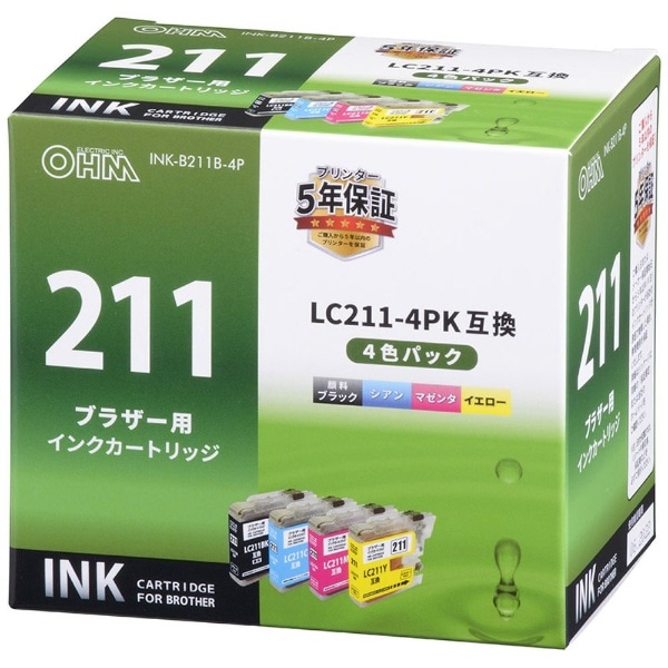 互換プリンターインク [ブラザー LC211-4PK] 4色パック INK-B211B-4P