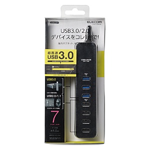 U3H-T706S USBハブ［マグネット付き］ ブラック [バス＆セルフパワー /7ポート /USB3.0対応 ]