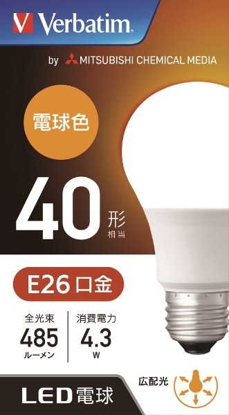 LDA4L-G/LCV1 LED電球 バーベイタム（Verbatim） [E26 /電球色 /1個 /40W相当 /一般電球形 /広配光タイプ]