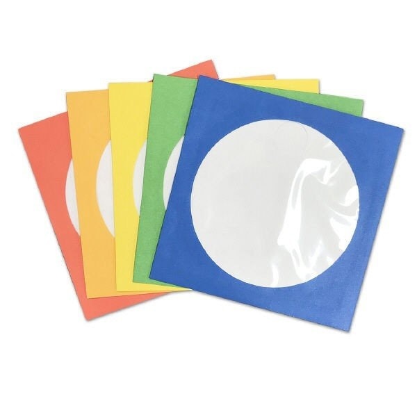 100枚収納 DVD/CDペーパースリーブケース 窓付きタイプ カラーMIX（100枚：5色×各20枚） ESPSC100CA 5色アソート（青・緑・黄・橙・赤）[ESPSC100CA]