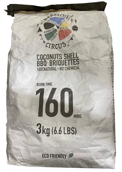 R VK `R[ BARBECUE CIRCUS COCONUTS SHELL BBQ BRIQUETTES BURN TIME 160Mins(3kg:6.6LBS) 100% NATURAL-NO CHEMICAL