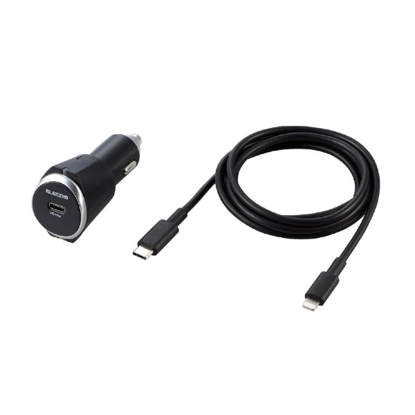 カーチャージャー PD準拠 USB C-Lightningケーブル同梱 1.5m 18W インジケーター付 ブラック MPA-CCLPD02BK