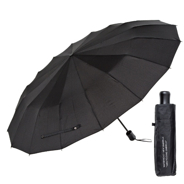 16RIB Folding Umbrella Black 16RIB-3F55-UH-BK [JpP /Y /55cm]