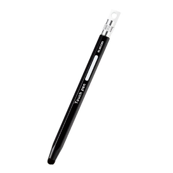 〔タッチペン：超感度〕6角鉛筆タッチペン ストラップホール付 ブラック P-TPENCEBK