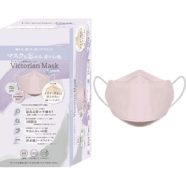 Victorian Mask（ヴィクトリアンマスク）レディースサイズ バイカラー 30枚入 ラベンダーグレー×ライトグレー sw-mask-233tckl