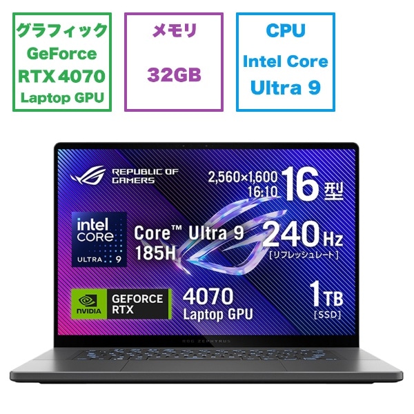 ゲーミングノートパソコン ROG Zephyrus G16 GU605(RTX 4070 