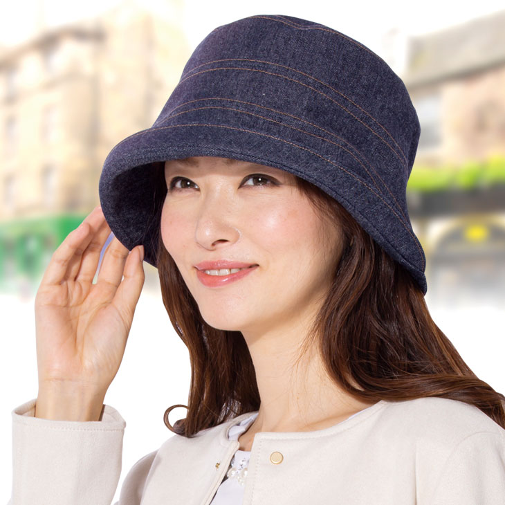 岡山児島デニムのおでかけ帽子 [ベージュ] UVカット 帽子 小顔帽子