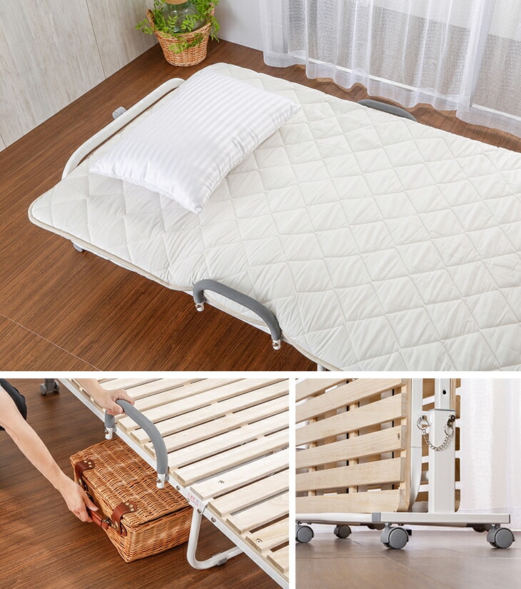 折りたたみベッド シングル 天然木 すのこ ベッド 省スペース 折り畳み 