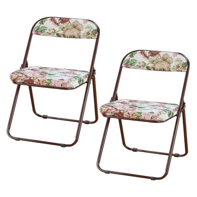 和風パイプイス 2脚組 折りたたみ椅子 軽量 チェア ゴブラン 花柄 法要