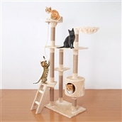 キャットタワー  アイボリー 据え置き 猫タワー 猫 遊び場 タワー 爪とぎ 隠れ家 階段 ハンモック 高さ150cm 送料無料