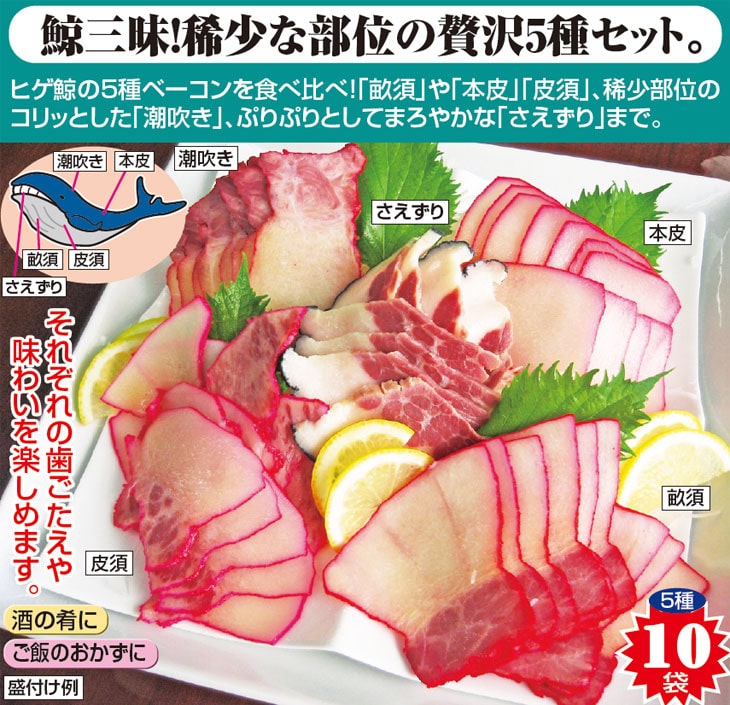 【くじらさま専用】　ブエナビスタ3本➕1本 くじら 鯨ベーコン5種セット 40g×10袋（畝須・皮須・本皮・潮吹き