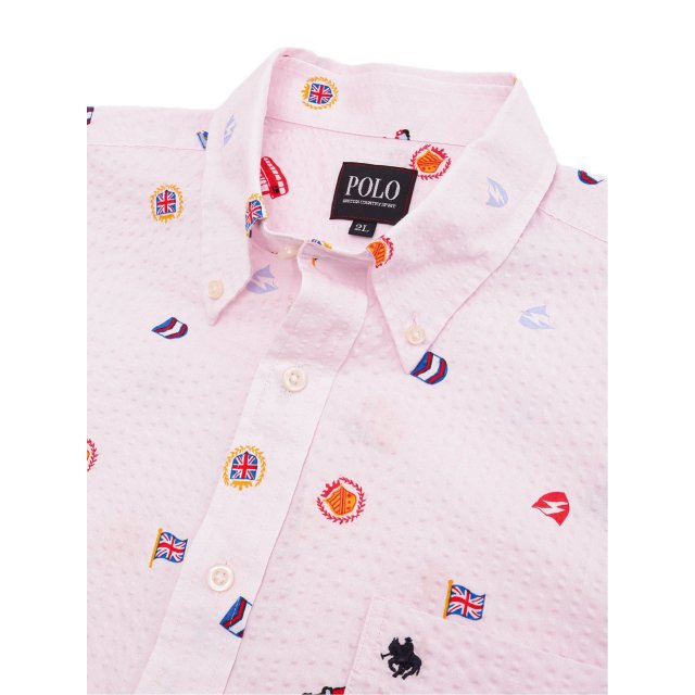 大きいサイズ】ポロ/POLO リップル小紋プリント ボタンダウン半袖