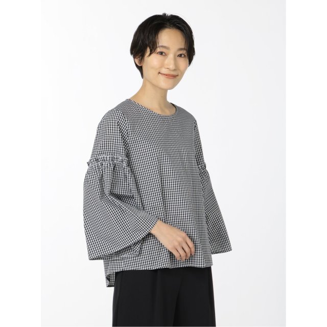 チェック柄 袖フレア 7分袖プルオーバーブラウス M F Editorial M 05黒 トップページ Jre Pointが 貯まる 使える Jre Mall